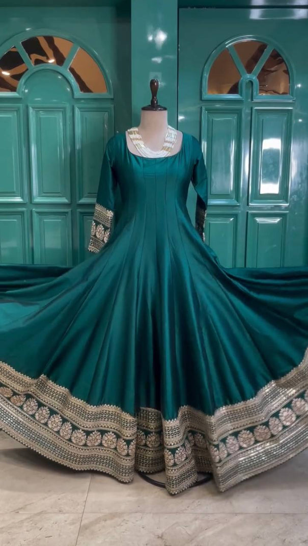 Thread with sequence Wirk With Satin Silk Gown