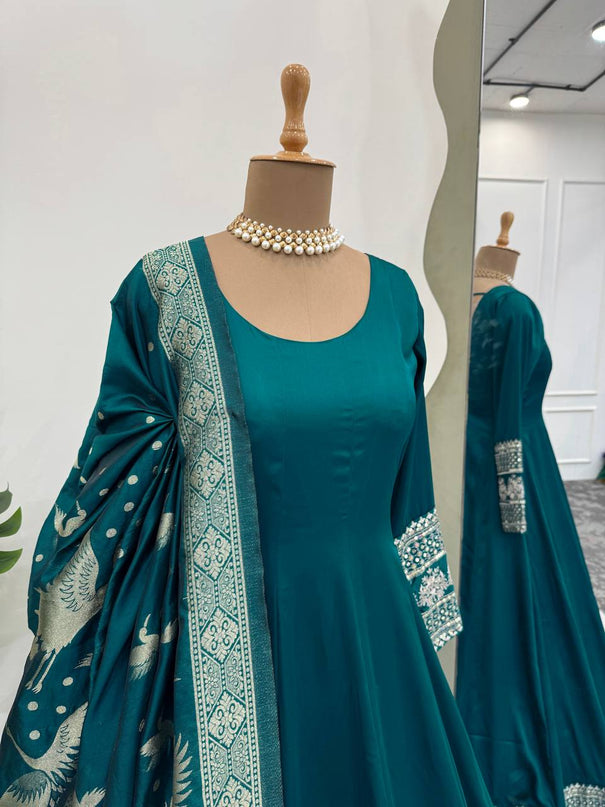 Thread with sequence Wirk With Satin Silk Gown