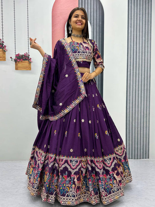 Purple Color Navratri Special Coding Work Lehenga Choli