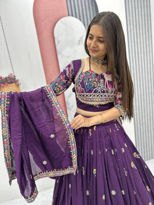 Purple Color Navratri Special Coding Work Lehenga Choli