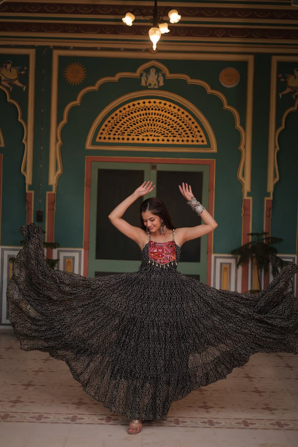 Navratri Special Faux Georgette Bandhani Print Work Gown