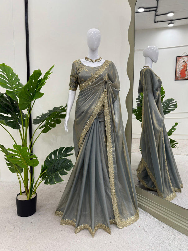 Fendy Silk With Coding Sequence Work Saree