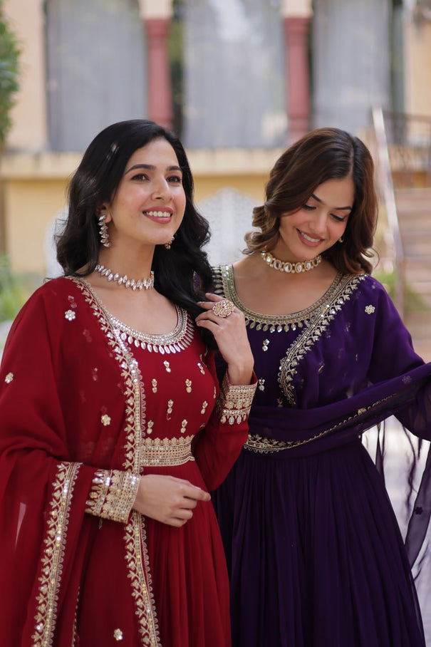 Faux Blooming Full Sleeves Embroidery Zari Work Gown