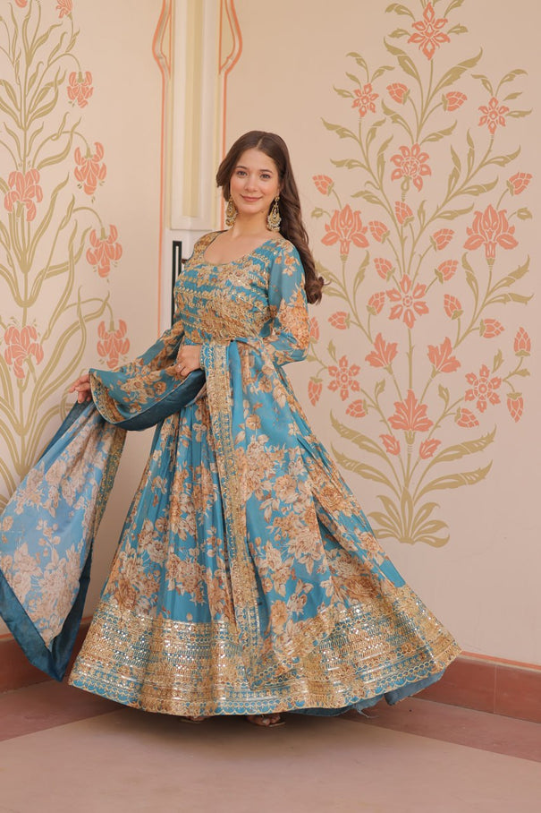Russian Silk Rich Design Sequence Work Gown
