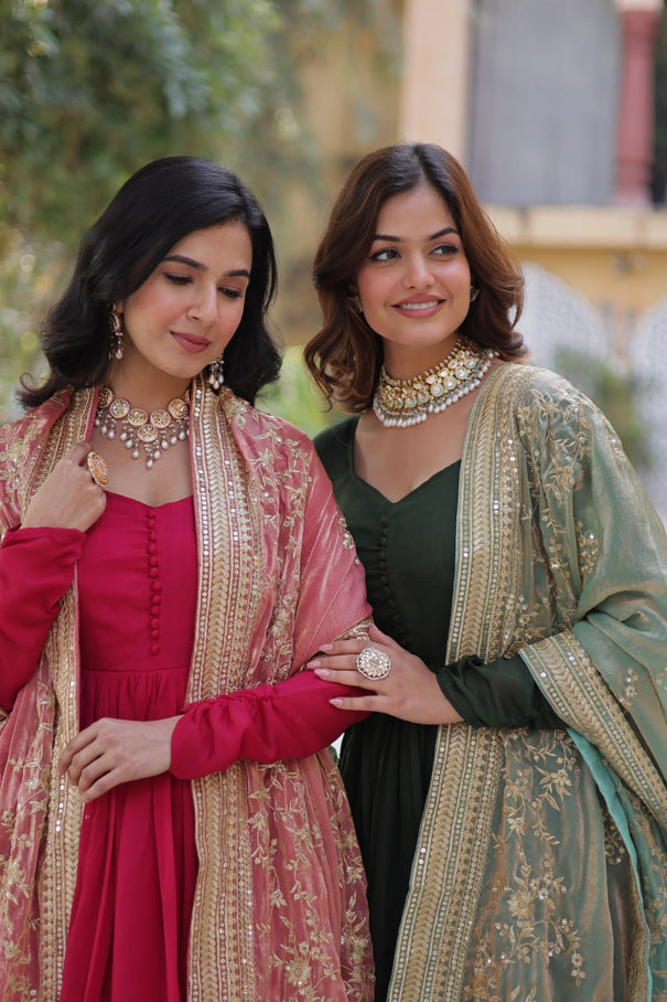 Rich Sequins Embroidered Work Gown With Dupatta