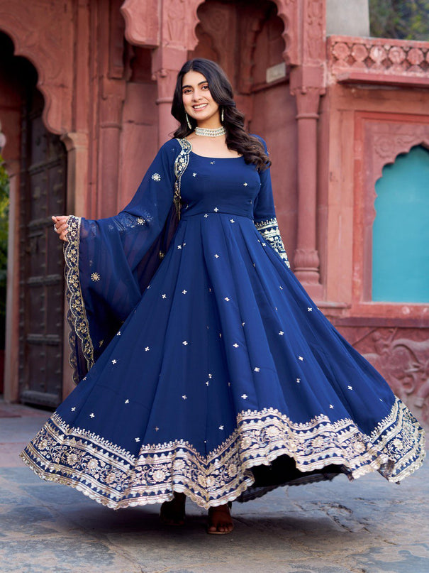 Faux Georgette Thread With Sequence Work Gown
