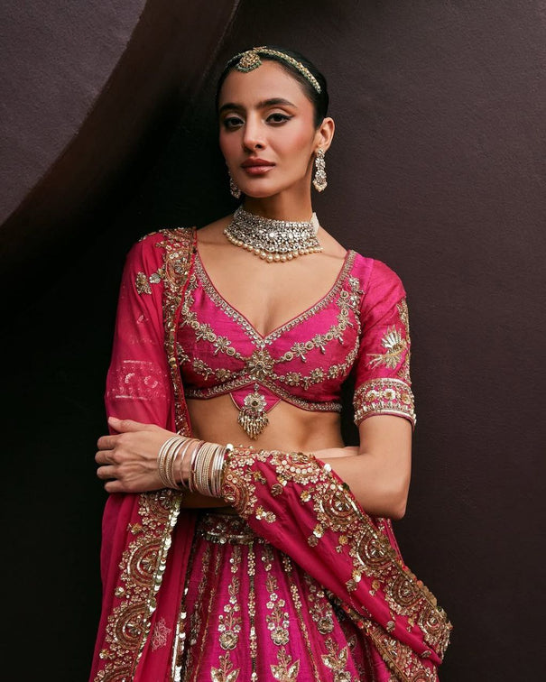 Premium Two Tone Tapeta Silk With Embelished With Beautiful Figure Embroidery Lehenga