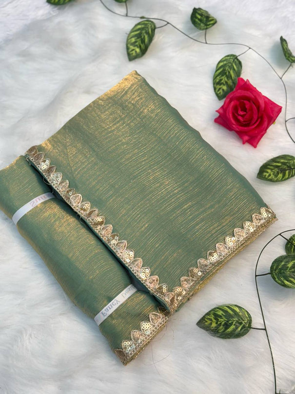 Two Tone Chiffon Soft Fabric With Rich Embroidery Sequence Work Special Saree