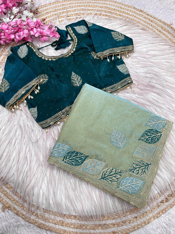 C Pallu With Multi Embroidery Work Saree