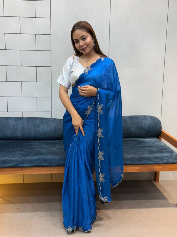 Rich Space Silk With Daimond Butterfly Work Saree