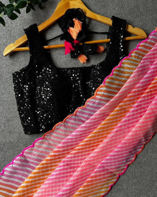 Kota Doriya With Leriya Print And Super Rich Kota And Unique Concept With Embroidery Arco Saree