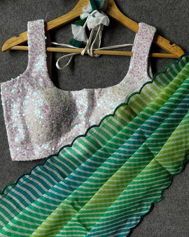 Kota Doriya With Leriya Print And Super Rich Kota And Unique Concept With Embroidery Arco Saree