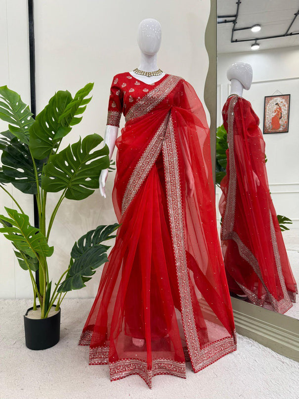 Havy Organza Silk Thread & Sequence Work Saree