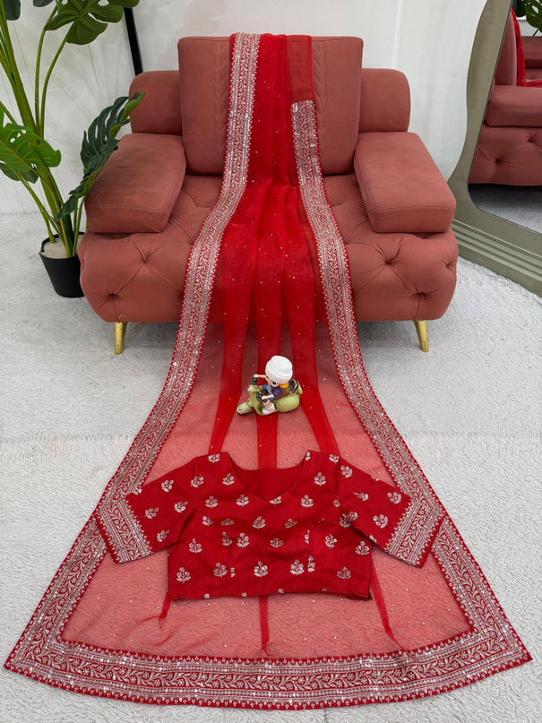 Havy Organza Silk Thread & Sequence Work Saree