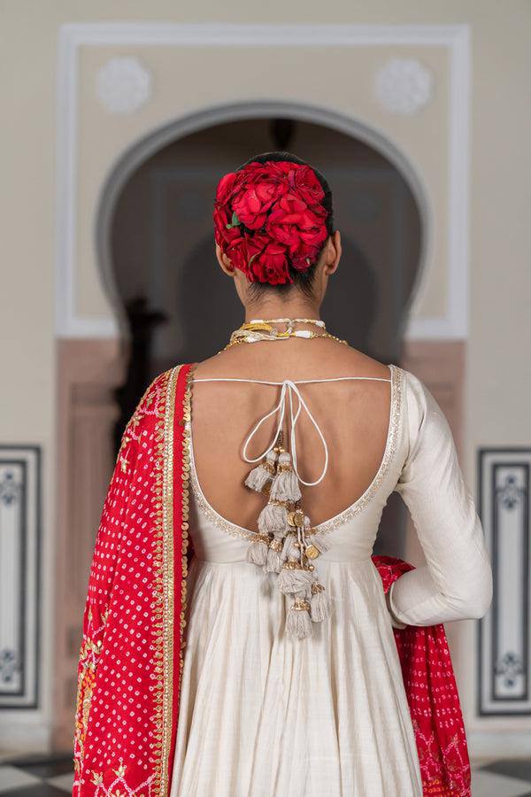 Cream Color Chinon Fabric With Latkan Work Gown