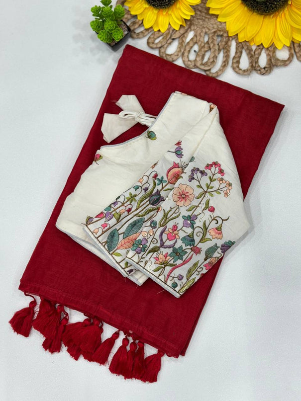 Handloom Khadi Cotton With Bigger Pom Pom Saree