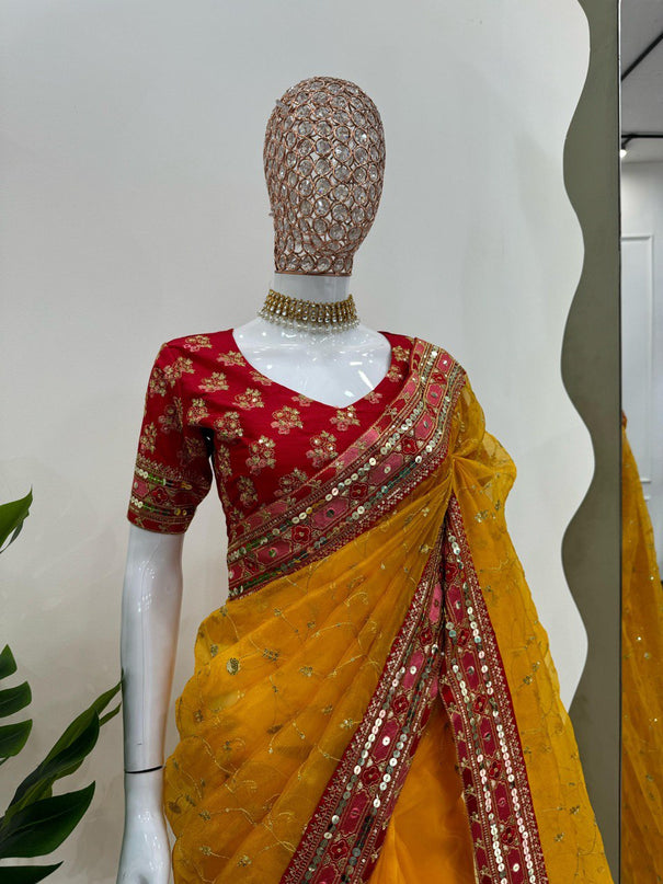 Havy Organza Silk sequence With Thred Work And Mono Banglori Saree