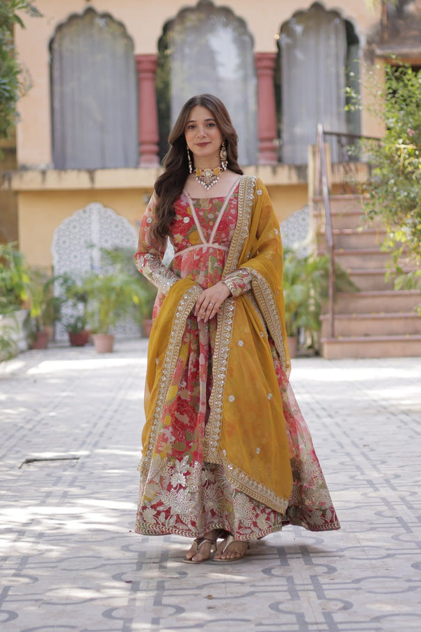 Russian Silk Foil Embroidery Zari Work Gown
