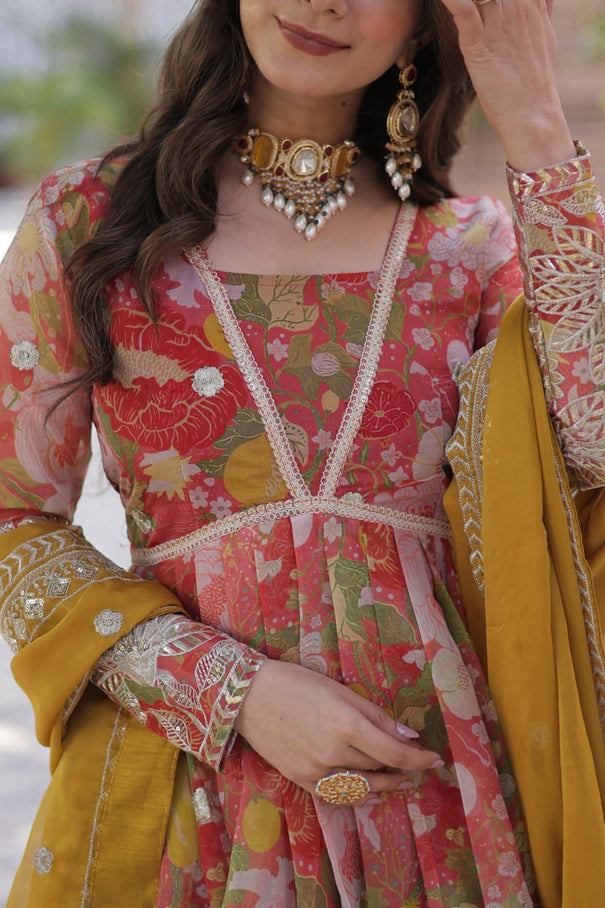 Russian Silk Foil Embroidery Zari Work Gown