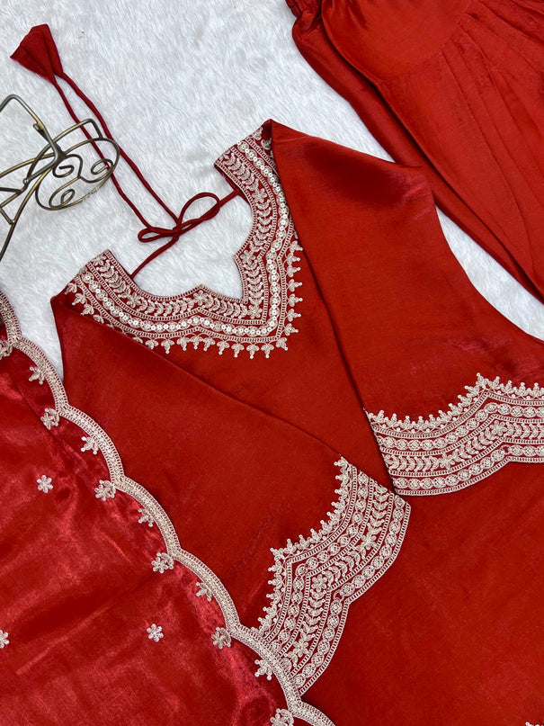Glass Roman Silk Embroidered Farshi Shalwar Suit Set
