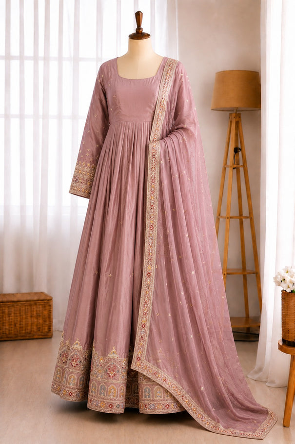 Chinon Silk 5mm Sequence Embroidery Work Gown Set
