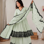 Beautiful Soft Rich Premium Faux Georgette With Thread Embroidery Work Plazzo Suit Set