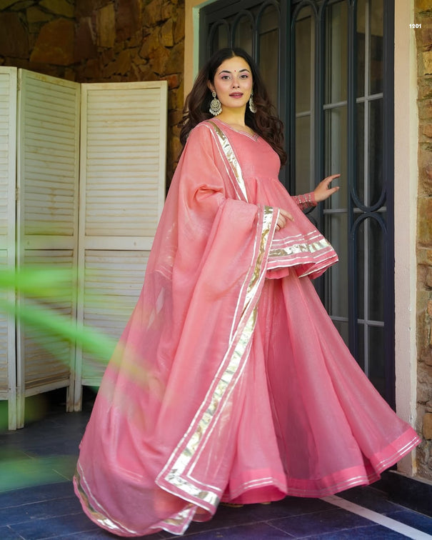 Pink Color Shimming Crunchy Crush Top Plazzo