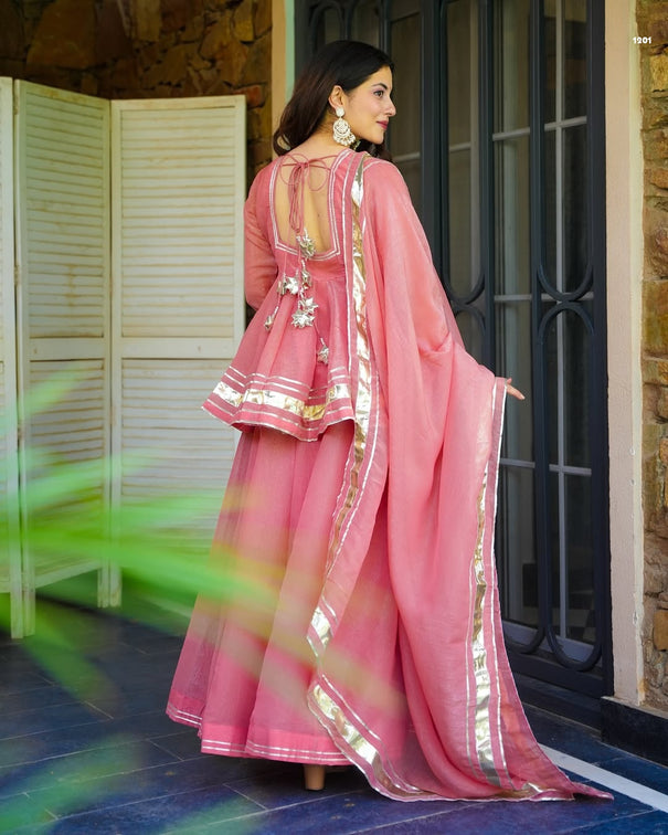 Pink Color Shimming Crunchy Crush Top Plazzo