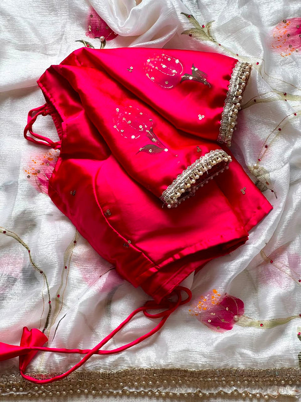 Premium Chiffon Silk Handwork Party Wear Saree