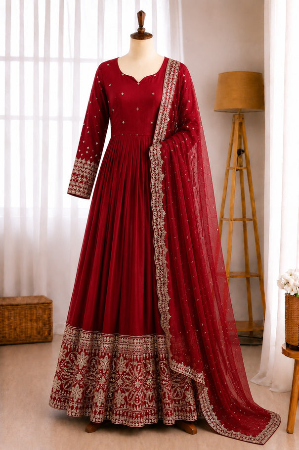 Chinon Silk 5mm Sequence Embroidery Work Gown Set