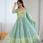 Floral Printed Organza Gown Suit Set