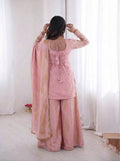Beautiful Soft Rich Pure Fendy Silk Embroidery Sequence Work Plazzo Set