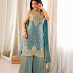 Beautiful Soft Rich Pure Fendy Silk With Fancy Embroidery Work Sharara Set