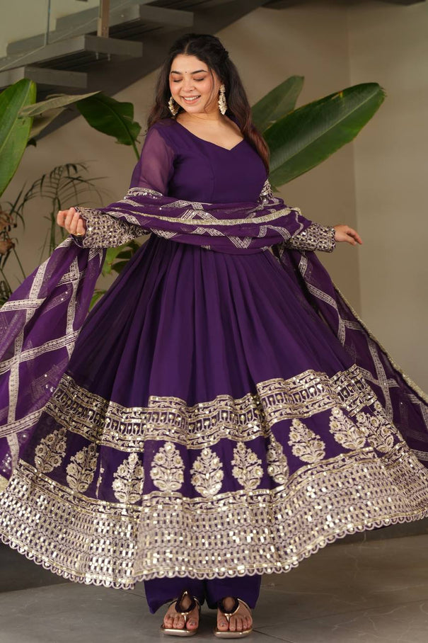 Faux Georgette With Embroidery Sequience Lace Work Gown
