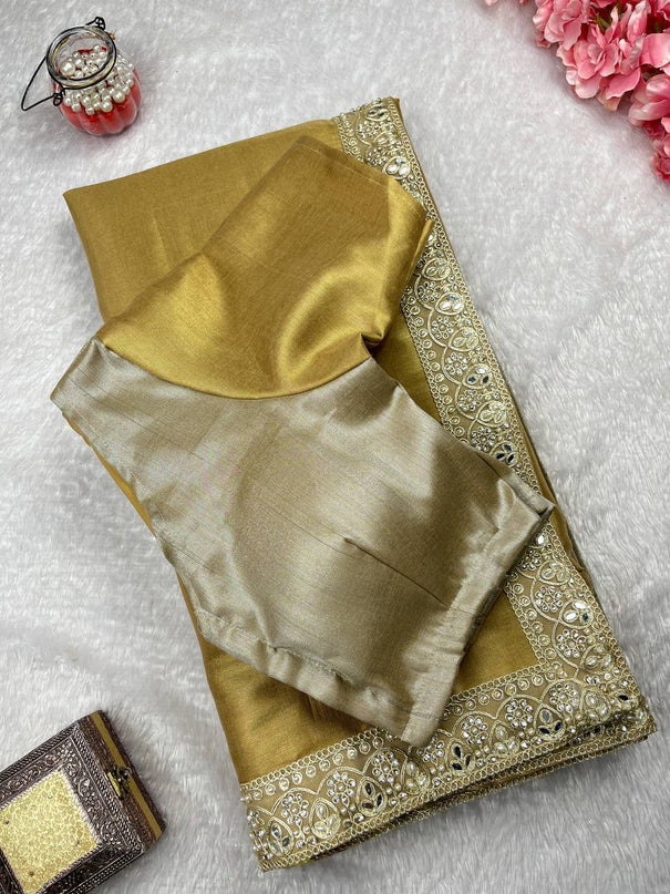 Beautiful Soft Rich Half-Half Tissue Silk With Handcrafted Border Work Saree