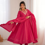 Beautifull Rani Color Roman Shimmer WIth Dori Sequience Work Anarkali