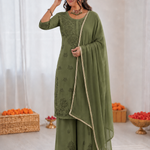 Beautiful Faux Georgette With Rich Embroidery Work Plazzo Suit
