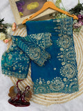 Two Tone Space Silk Embroidered Saree Set