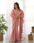 Pre Draped jimmy Choo Orgenza Silk Saree With Full Stitch Blouse