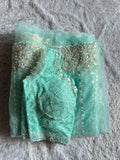 Soft Net Beads Pearl Work Saree Set
