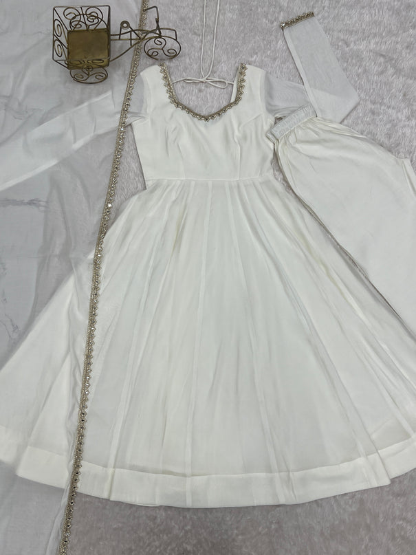 Pure Mal Chanderi Mirror Work Gown Dupatta