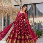 Maroon Color Jaquard Weaving Work Top Pent