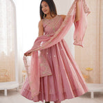 Beautiful Premium Roman Silk With Heavy Embroidery Sequence Work Gown Set