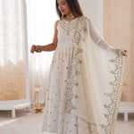 Beautiful Premium Roman Silk With Heavy Embroidery Sequence Work Gown Set