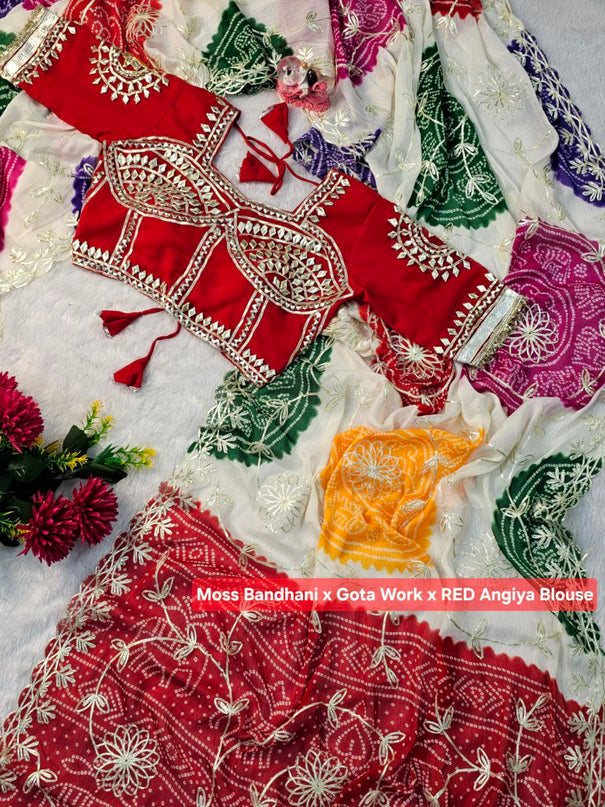 Beautifull Moss Georgette With Badhani Print Work Saree