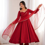 Red Color Romasilk With Fancy Lace Pettern Work Anarkali