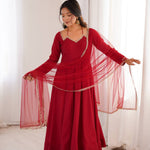 Red Color Romasilk With Fancy Lace Pettern Work Anarkali