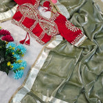 Beautifull G-MEE Satin Silk With Designer Gota Borde work Saree