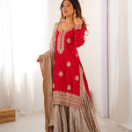 Beautifull Chinon Silk With Coding sequience Work Top Sharara