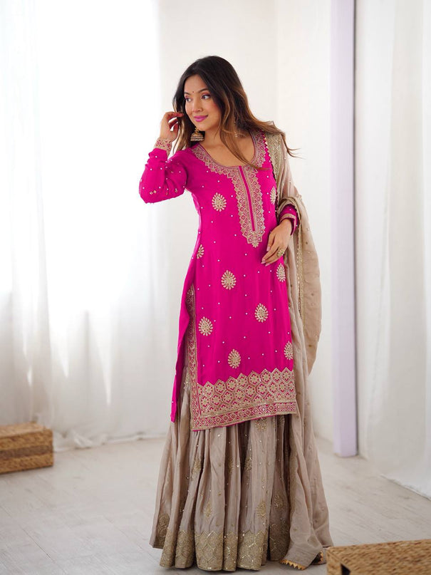 Beautifull Chinon Silk With Coding sequience Work Top Sharara